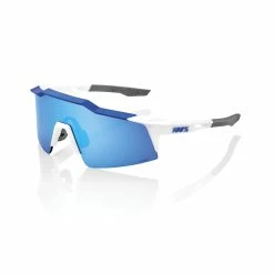 100% Speedlab 100% Speedcraft SL Baseball Sunglasses Matte White Metallic Blue W/ HiPER Blue Lens 60008-00003
